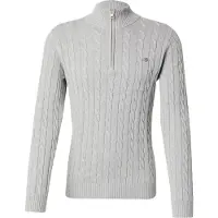 Gant for man. 8050603 Gray Cable Knit Half-Zip Sweater (M), Casual, Grey, Organic Cotton
