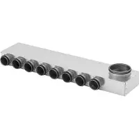 Lindab InDomo fordelerboks MRU 160 (højre) med 10+0 afgange ø63 mm med LindabSafe tætning for tilslutning til rør SR63 eller slange LFPE.