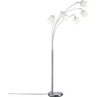 TRIO Tommy gulvlampe, nikkel/hvit, høyde 200 cm, 5-lys, stoff