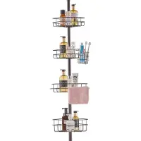 Vevor dusjhjørnespennstang, 136 cm til 280 cm høy, multifunksjonell dusjspennstang med sterk bærende brett, rustfri, enkel å installere spennstang, egnet for bad og vaskerom