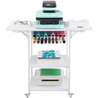 Vevor varmepressebord, 3-lags flyttbart varmepressestativ, sammenleggbart stativ for varmeoverføringsmaskin med hjul og vinylrullholder, rullende metallarbeidsbenk for sublimeringsoverføringsmaskin, h