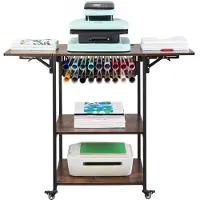 Vevor varmepressebord, 3-lags flyttbart varmepressestativ, sammenleggbart stativ for varmeoverføringsmaskin med hjul og vinylrullholder, rullende metallarbeidsbenk for sublimeringsoverføringsmaskin, b