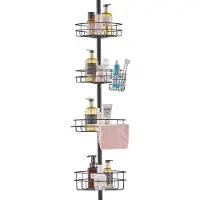Vevor dusjhjørnespennstang, 136 cm til 280 cm høy, multifunksjonell dusjspennstang med sterk bærende brett, rustfri, enkel å installere spennstang, egnet for bad og vaskerom