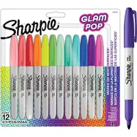 Sharpie Glam Pop Permanente Markører | Fin spids for fede detaljer | Assorterte livlige farger | 12 markeringspenne