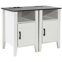 Vevor Farmhouse-sidebord, sett med 2, firkantet nattbord med USB-porter og stikkontakter, 3-etasjes sidebord med oppbevaringsskap og LED-lys, ideell for stue, soverom, kontor, hvit