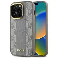 DKNY MagSafe iPhone 14 Pro-etui i skinn med rutete ensfarget mønster - Beige