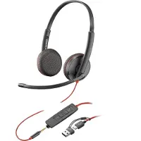 Poly Blackwire 3225 - Blackwire 3200 Series - hodesett - on-ear - kablet - 3,5 mm jakk, USB-C - svart - Certified for Skype for Business, Cisco Jabber Certified, Avaya Certified, UC-sertifisert