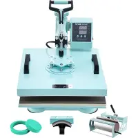 Vevor varmepressemaskin, 15 x 15 tommer, 5-i-1 varmeoverføringsmaskin med 30 oz tromlepresse, 360° svingbar T-skjortepressing, digital presis kontroll, for T-skjorter/krus/hatter/tallerkener, grønn