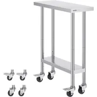 Vevor arbeidsbord i rustfritt stål 30 x 12 x 38 tommer, med 4 hjul, 3 justerbare høydenivåer, kraftig arbeidsbord for matlaging for storkjøkken, restaurant, sølvfarget