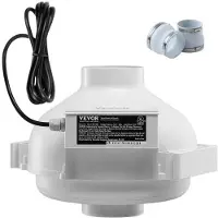 Vevor 4 til 4,5 tommers radonavbøtningsviftesystem, stille 260 CFM radonavbøtningssett med 2 koblinger, vanntett radonvifte elektrisk innebygd kanalvifte avtrekksvifte for innendørs utendørs ventilasj