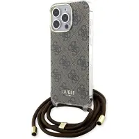 GUESS Crossbody Cord 4G Print-etui for iPhone 15 Pro Max - brun
