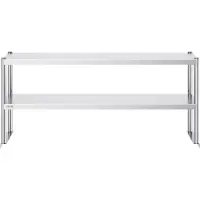 Vevor Dobbel overhylle, Dobbelt overhylle i rustfritt stål, 12 x 60 tommer Dobbel overhylle, Høydejusterbart overhylle-arbeidsbord for kjøkken, restaurant og verksted