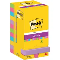 Post-It 654-12SS-UC, firkant, Blå, Grønn, Rosa, Lilla, Gult, Papir, PEFC, 76 mm, 76 mm