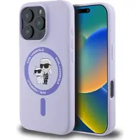 Karl Lagerfeld iPhone 16 Pro Max Karl and Choupette MagSafe-deksel i flytende silikon - Lilla