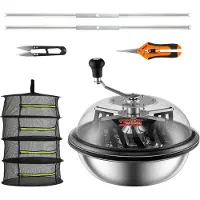 Vevor bladskåltrimmer, 16'' trimmerskål, manuell knopptrimmer med kniver i rustfritt stål for vridde spinnklipp, kuppel med klar synlighet, sammenleggbart tørkestativ for urter og håndbeskjærer inklud