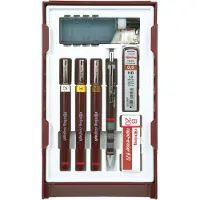 Rotring Isograph Fineliner Pen & Pencil College Set | 3 Technical Pens (0.25mm 0.35mm 0.50mm) and Mechanical Pencil (0.5mm) + Accessories