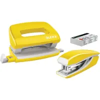 Leitz Hæftemaskine & Hulapparat Mini WOW gul - Kontorsæt