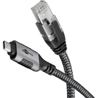 Goobay 70696, USB C, RJ-45, 1 m, Sort, Sølv