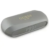 GUESS Avlange Bluetooth TWS-hodetelefoner med metalltrykk og logo + dokkingstasjon - grå
