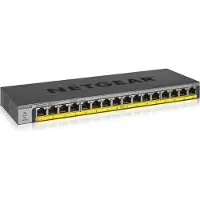 Netgear GS116LP - Switch - 16 x 10/100/1000 (PoE+) - stasjonær, rackmonterbar, veggmonterbar - PoE+ (76 W) - DC-strøm