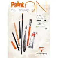 Clairefontaine Paint-On Blok A3 250gram 40 ark hvidt papir, multi teknik, toplimet