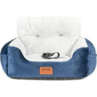 Vevor hundesete, bilsete med høy rygg, oppbevaringslomme, sikkerhetsbånd med klips, PP-bomullsfyll, bilseng for liten hund opptil 9 kg, mørkeblå + grå
