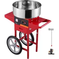 Vevor elektrisk sukkerspinnsmaskin med vogn, 1000W kommersiell sukkerspinnsmaskin med skål i rustfritt stål, sukkerskje og skuff, perfekt for hjemmet, barnebursdager, familiefester, rød