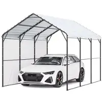 Vevor kraftig metallcarport, 10' x 15' utendørs carport med galvanisert stålramme og tak, biltelt og garasjeskjerm med avtakbare sidevegger, flerbruks billy for pickup, båt, bil og traktorer