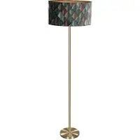 QAZQA Gulvlampe messing med oval fløyelskjerm bladmønster 50 cm - Simplo