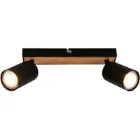 Briloner Downlight Tib, svart/tre, 2 lyskilder, justerbar, metall