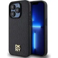 DKNY MagSafe-etui i lærmønster med metallogo for iPhone 14 Pro - svart