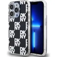DKNY IML rutete monomønstret etui til iPhone 15 Pro - svart