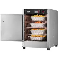 Vevor matvarmerboks, 4-etasjes konsesjonsvarmer med vannbrett, 4 panner, enkeltdørs og justerbare hyller, matvarmerskap i rustfritt stål, ideell for oppbevaring av pizza, kylling, restaurant