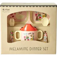 Rice Spisesett - Melamin - 4 stk. - Wildlife Trykk - Rosa - - OneSize - Spisesett