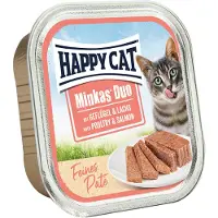 Happy Cat Minkas duo, dessertpostei, for katter, kylling og laks, 100g