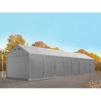 TOOLPORT 4x24 m lagertelt, PVC-presenning, grå, med bunnramme, med statikk (betongunderlag)