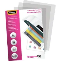 Fellowes A4 Glossy 250 Micron Laminating Pouch 100 Units Papir