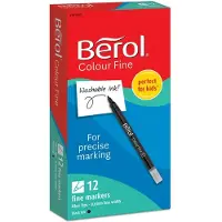 Berol filtspiss fargetusjer, tynn spiss (0,6mm), vaskbar, sort, eske med 12 stk.