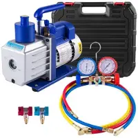 Vevor vakuumpumpesett HVAC ett-trinns AC vakuumpumpe 136 l/min (4,8 CFM) 246 W (1/3 hk) luftvakuumpumpe med 3 ventilers A/C-manifoldmålersett kjølemiddel klimaanlegg