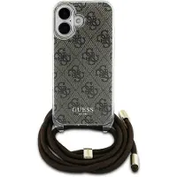 GUESS Crossbody Cord 4G-etui med trykk og nøkkelbånd til iPhone 16 - Brun