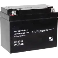 Multipower MP20-6 Blybatteri 6 V 20 Ah Blyfleece (B x H x T) 157 x 125 x 83 mm M5 skruetilslutning Vedligeholdelsesfri, Lav selvafladning