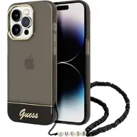 GUESS Gjennomsiktig perlestroppveske for iPhone 14 Pro - svart