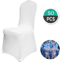 Vevor Stretch Spandex Sammenleggbare Stoltrekk, Universal Tilpasset Stoltrekk, Avtakbare Vaskbare Beskyttende Sliptrekk, Til Bryllup, Ferie, Bankett, Fest, Feiring, Spisestue (50 STK Hvit)