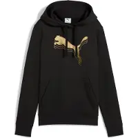 Puma ESS METALLIC Hoodie Women, Clothing, Black/Metallic Gold, XS