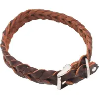 Heim flettet skinnhalsbånd, brunt - 44 - 54 cm halsomkrets, 25 mm bred