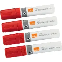 Nobo Glide whiteboardpenner stor skrå tupp, pakke med 4 stk., 4 stykker, Rød, Meisel tupp, Rød, Hvit, 1 cm, Oppvekst