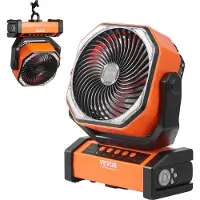 Vevor Bærbar Vifte Oppladbar 228,6 mm, Batteridrevet Vifte med LED-lykt, 4 Justerbare Hastigheter og 45°/90° Automatisk Dreiing og Timer, USB Batteridrevne Vifter for Reise Soverom Hjem Camping Kontor
