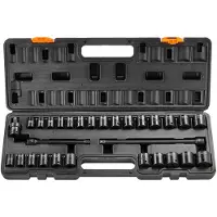 Vevor 3/8" slagpipenøkkelsett, 29-delers grunne pipenøkkelsett SAE 3/8"-1" og metrisk 8-22 mm, 6-kant CR-V legeringsstål for bilreparasjon, lettleste størrelsesmarkeringer, robust konstruksjon, oppbev