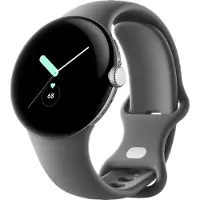 Google Pixel Watch - Polert sølv - smartklokke med bånd - fluorelastomer - trekull - båndbredde: L - 32 GB - Wi-Fi, NFC, Bluetooth - 36 g