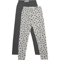 Minymo Leggings - 2-pack - Grå Melert/Leopard - - 8 år (128) - Leggings